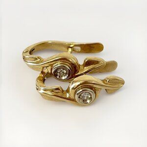 Mid-Century Modern 18K Gold Clip-On Earrings & Dimond Bezel Design, 750 Mark